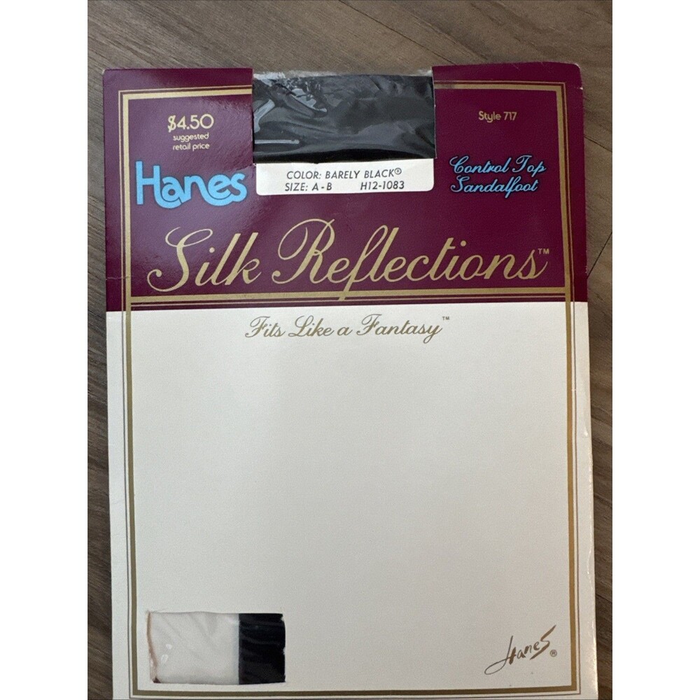 Vtg Hanes Silk Reflections Control Top Sandalfoot Pantyhose Barely Black Size AB
